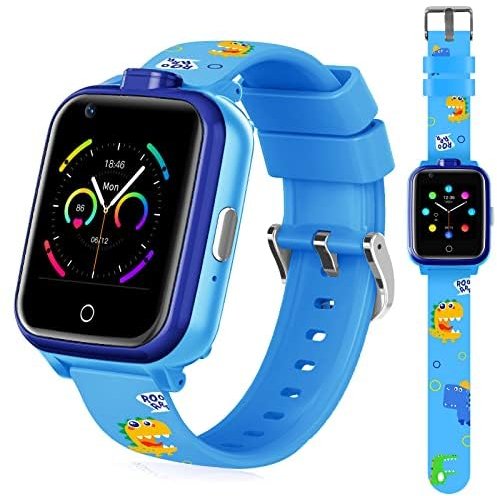 OKYUK 4G Smartwatch für Kinder, GPS-Tracker, mehrere Desktop-Stile zur Auswahl, Zwei-Wege-Anrufe, Bildkompetenz, SOS, WLAN, wasserdichter Touchscreen für 4–12 Jungen und Mädchen (Blau) (T13 Lila)