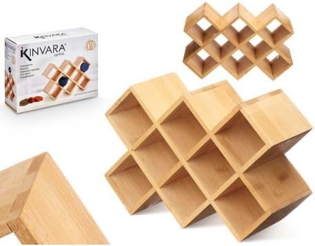 Kinvara Gewürzregal aus Bambus,Halterung für 8 Gewürzdosen,Naturholz, Gewürzständer für die Küche, Gewürzregal, Bambus, Küchenorganizer, 7,5x24,5x17cm