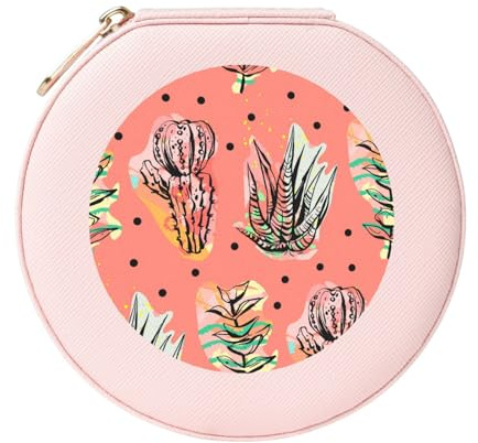 Mini Jewelry Box,Cactus Succulent Plants Dots Portable Travel Jewelry Case Jewelry Organizer Storage Box for Women