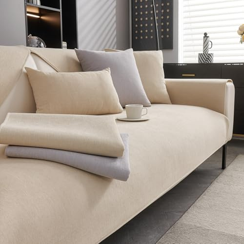 CJJZFO Sofa Überzug Rutschfest Chenille Sofabezug, Beige, 90x160cm | Hund Katze Sofaüberwurf Maschinenwäsche Sofaschoner Weich Vintage Couch Cover für 1 2 3 4 Sitzer U-Form L-Form Ecksofa