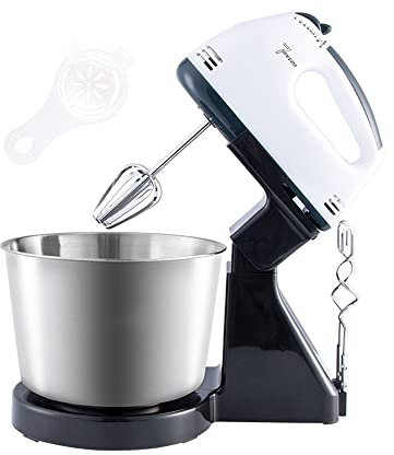 HSWOYEA Mixeur électrique à Main 2 en 1, Double Batteur à Main et sur Socle, Fouet électrique à 7 Vitesses, mixeur Professionnel pour mélanger, fouetter et Battre, 180 W