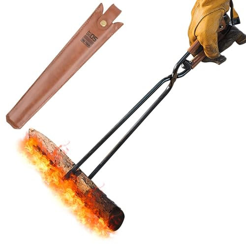 Pince à feu, tisonnier, pince à bûches, pince à charbon, pince à charbon de bois, pince à charbon en acier au carbone avec design double face en dents de scie, outil de cueillette pour barbecue et