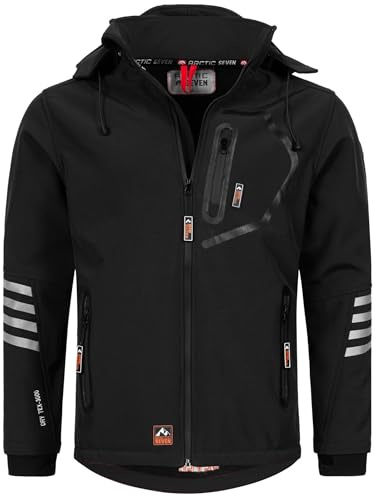 Arctic Seven Herren Softshell Jacke Funktionsjacke Outdoor Regenjacke Atmungsaktiv Fleece Innenfutter AS301 [AS-301-Schwarz-Orange-Gr.XL]