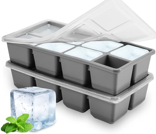Big Ice Trays for Freezer, JRISBO Large ice Cube Moulds with Lids BPA Free & Super Easy Release, Made of Food Grade Plastic and Silicone Ice Cube Tray for Cocktail Whiskey Coffee