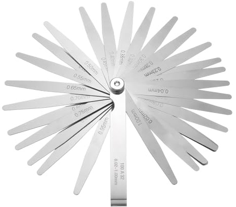 sourcing map Metric Thickness Feeler Gauge 0.02-1.0mm 32 Blades Tapered Feeler Gauge Set Stainless Steel Measuring Gap Width Tool kit for Repair Valve Guitar Spark Plug