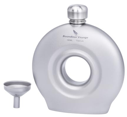 iBasingo Flasque ronde en titane de 180 ml - Forme spéciale - Avec entonnoir - Pour homme et femme - Pour le camping, la randonnée, la randonnée - Portable - Petite poche - Ti3067D
