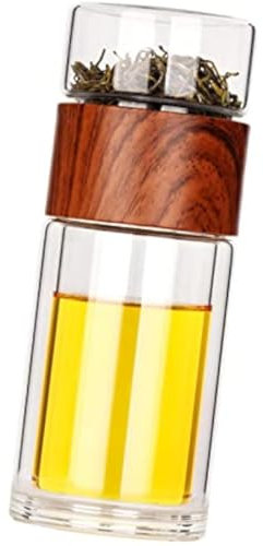 Botella de té de cristal, botella de té de vidrio de 360 ml con colador aislado con doble pared portátil de viaje (marrón)