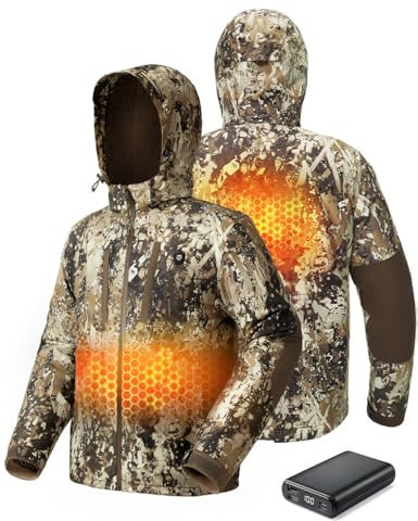 TIDEWE Heated Jacket for Men with Battery Pack, Insulation Waterproof Hunting Coat with Heater, Veil Camo, Size M