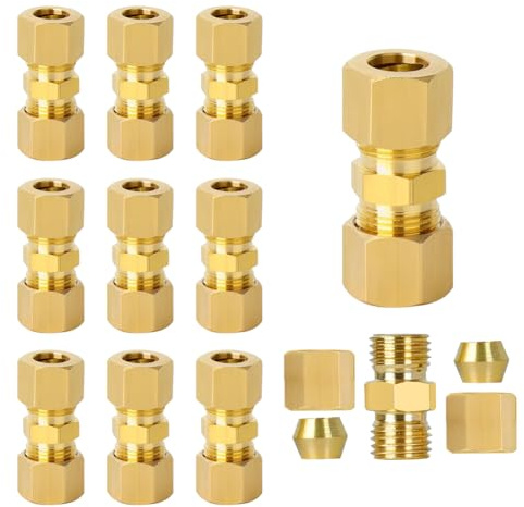 10 Stk Bremsleitungsverbinder für Bremsleitung, 3/16 Bremsleitung Verbinder Ø4,75mm Bremsleitungsverbinder ohne zu Bördeln Verbinder, Bremsleitungsverbinder aus Messing Kupfer Stahl Bremsleitungen