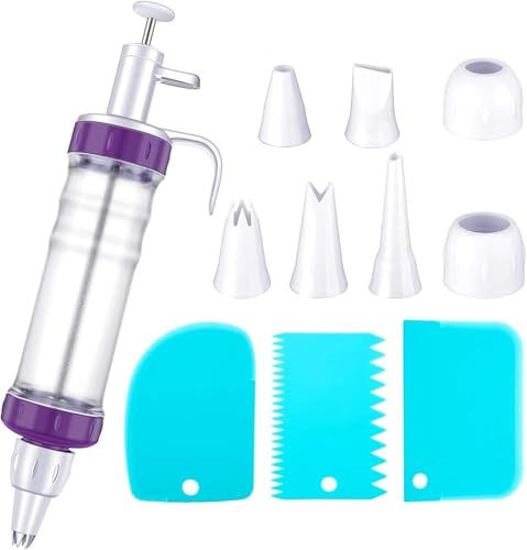 Dessert Decorating Syringe Set, Cupcake Filling Injector with 7 Icing Nozzles and 3 Cream Scrapers Dessert Cream Piping Syringe Nozzles Kits for Christmas Cake
