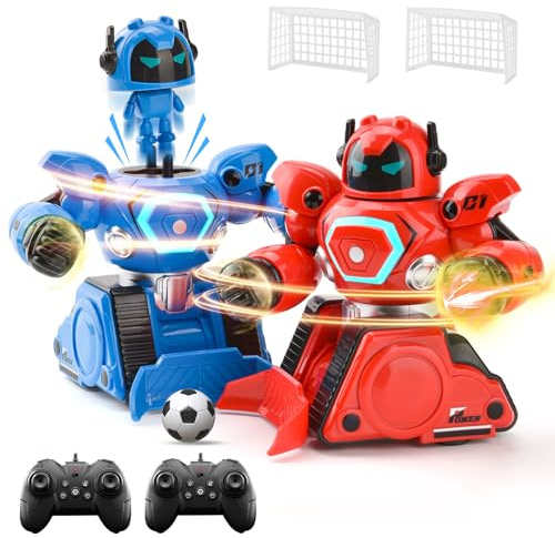 LTFIOON 2 Robot Telecomandati, Giocattolo RC Robot da Combattimento con Modalità Duello e Calcio, Luci e Suoni – Ricaricabile, Robot da Combattimento Regalo Bambino 6 Anni in su