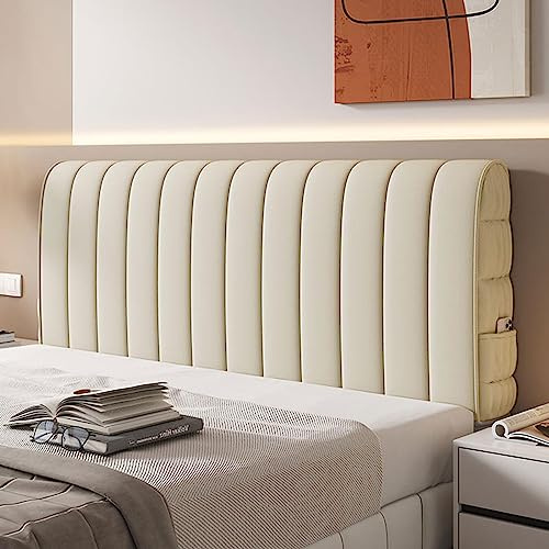 Gepolstertes Kopfteil aus Leder, modernes Doppel- und Kingsize-Bett-Dekor, staubabweisendes Tech-Stoff, Beige, 210 cm, stilvolles Schlafzimmermöbel-Upgrade