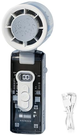 Handventilator Akku Aufladbar mit LED-Licht, Kühlbarer 90° Faltbare Handventilator Leise, 3600 mAh Superstarker Mini Ventilator, 5-Stufen Hand Ventilatoren, Handheld Fan, Taschenventilator (Weiß)