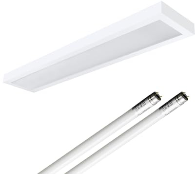 ELG Leuchten LED Aufbauleuchte 150cm 2-flammig Mikroprismatische Abdeckung inkl. 2x24 Watt 4000lm 6500K Tageslicht LED Röhren 166 lm/W Deckenleuchte Anbauleuchte Optional Pendelleuchte
