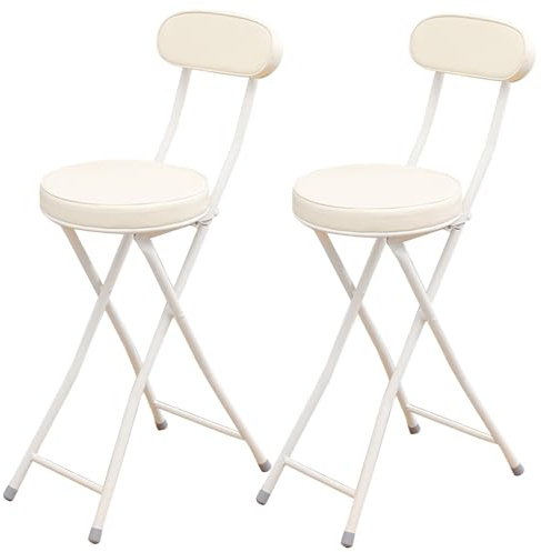 Sgabelli da bar pieghevoli alti e portatili, rotondi, per cucina da campeggio, confezione da 2, colore bianco, facili da riporre e design leggero, per interni ed esterni