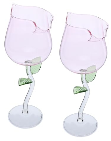 VILLFUL 2 Piezas Copas de Vino con Diseño Rosa de Cristal Elegante para Cócteles y Fiestas Resistentes y Fáciles de Limpiar para Bodas y San Valentín
