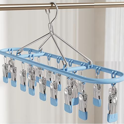 Niulab 1Pack Sock Dryer,Clothes Drying Hanger with Clips Sock Peg Hanger for Washing Line, Drip Airer Hanging Sock Rack for Socks, Underwear, Bras, Baby Clothes (Blue)