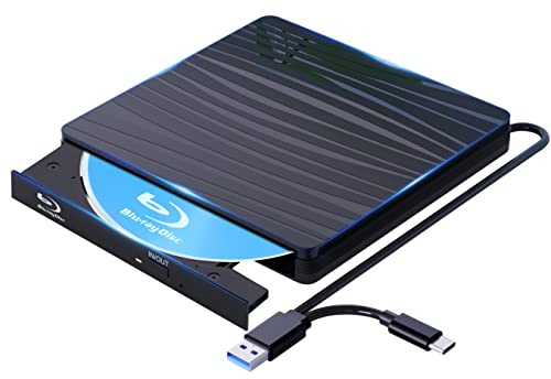QDSYLQ Externes Blu Ray Laufwerk 50G, Type-C & USB 3.0 HD 1080P Bluray Laufwerk Extern Blu ray Laufwerk Extern BD CD DVD ROM RW Blu-ray Laufwerk für Laptop PC Mac Windows 11/10/8/7/XP/Linux/MacOS