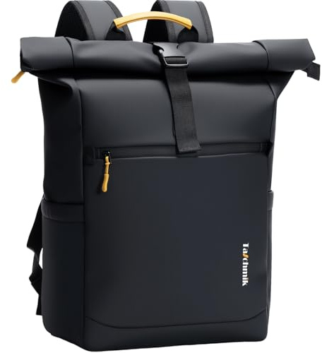 Taschmik rolltop Rucksack wasserdicht Herren Damen wasserdichter Rollrucksack Laptop Rucksack 17 Zoll, Schwarz