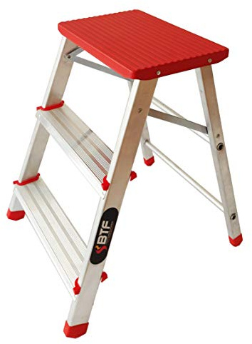 BTF Taburete Escalera de Aluminio 3 Peldaños | Plataforma Antideslizante y Ligero (2,9kg) | Escalera Doméstica Plegable de Seguridad, Carga Máx. 150kg, Certificado EN14183 | Ideal para Cocina y Hogar