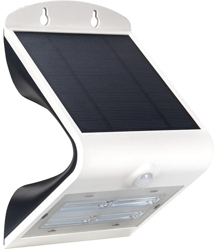 Luceco Solar Powered LED Outdoor Wall Light with PIR Motion Sensor, Security Light, Exterior Lighting, Curved Design, Adjustable, Guardian, White, IP44, 3.2W,400lm, 4000K, LEXS40W40