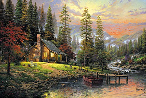 SUPERPOWER® Premium 1000 Stück Herbst Wald Fluss Landschaft Warmes Ölgemälde Holzpuzzles Spielzeug für Erwachsene Familie Wanddekoration