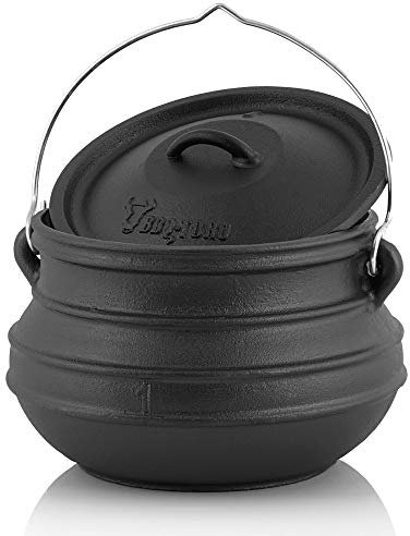 BBQ-Toro Potjie | Gusseisen Hexenkessel Potjie #1, ca. 3 Liter | Guss Topf ohne Füße | Südafrikanischer Dutch Oven | Kochtopf für offenes Feuer, Gusseisen Schmortopf mit Deckel | Fleischtopf