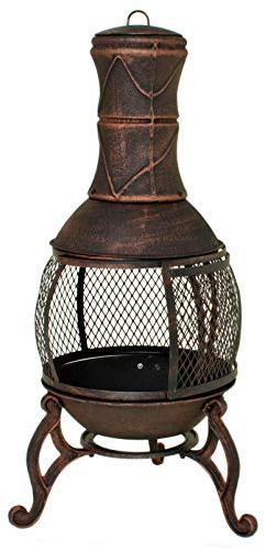 Ofen Terrassenofen mit Grillrost & Gittertür, Massive Qualität aus Gusseisen, Feuerkorb, Feuerstelle, Azteken, Gartenofen Gartenkamin…