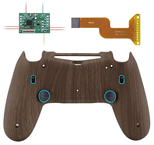 eXtremeRate Wood Grain Dawn 2.0 FlashShot Trigger Stop Remap Kit for ps4 CUH-ZCT2 Controller, Upgrade Board & Redesigned Back Shell & Back Buttons & Trigger Lock for ps4 Controller JDM 040/050/055
