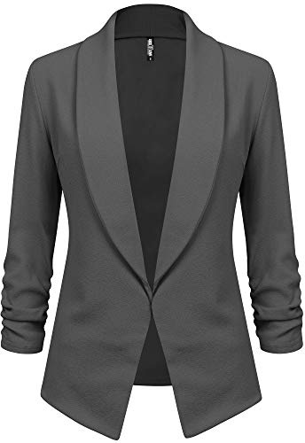 LL WSK2324 Women 3/4 Sleeve Blazer Open Front Cardigan Jacket Work Office Blazer M Charcoal