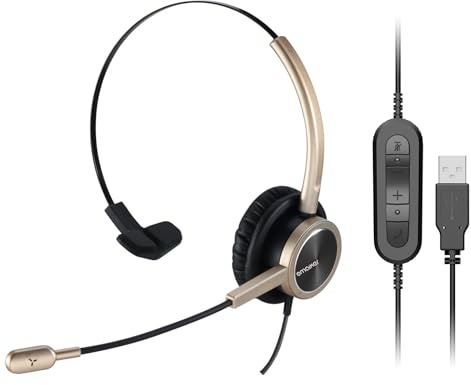 Light Weight Mono USB Headset with Noise-Cancelling Mic for Office,Call Center Work, Wired One-ear PC Headphone with In-Line Controller, for Work from Home, Teams, Zoom, Webex Softphone Calling
