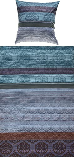 Erwin Müller Bettwäsche, Bettgarnitur Mako-Satin Ornamente blau-braun-violett Größe 80x80 cm / 155x220 cm - feinste Baumwolle, angenehmes Schlafklima, mit praktischem Reißverschluss
