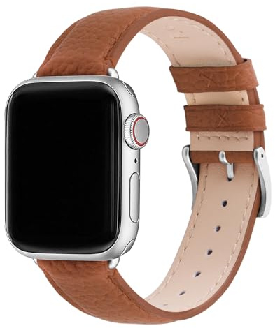 Fullmosa Bracelets en Cuir Véritable 49/46/45/44/42mm Compatible avec Bracelet Apple Watch Femmes Hommes pour iWatch Ultra 3/2/1 SE 3/2/1 Series 11/10/9/8/7/6/5/4/3/2/1 Brun+Argent Fermoir