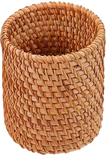 Tomaibaby Petit vase décoratif en rotin tressé pour fleurs séchées - Pot à crayons - Pour décoration de la maison ou du bureau - 7,5 x 7,5 x 10 cm