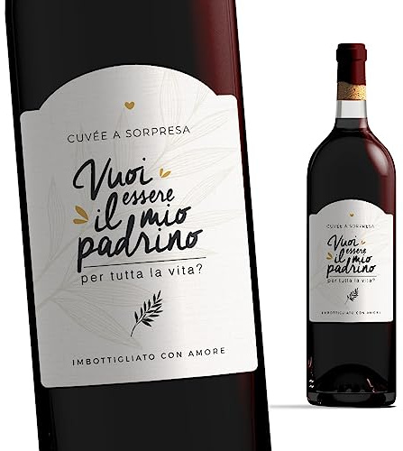 Manahia - Etichetta Bottiglia Vino - Vuoi essere il mio Padrino? - Idea Originale per Chiedere al Padrino - Adesivo Annuncio Battesimo - Carta Strutturata