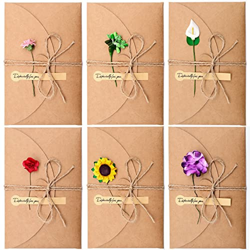 Cisolen12 Stück Retro Kraftpapier-leere Umschläge Grußkarte Dankskarten ​Einladungskarte Umschlag Getrocknete Blumen Verzierte Unbelegte Postkarte (17.5CM x 11CM)