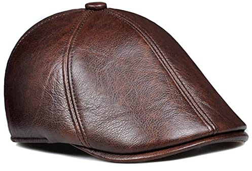 DongBao Schiebermütze Leder Barett Caps Winter Flatcap Vintage Ivy Flatcap Golfmütze mit Ohrenklappen