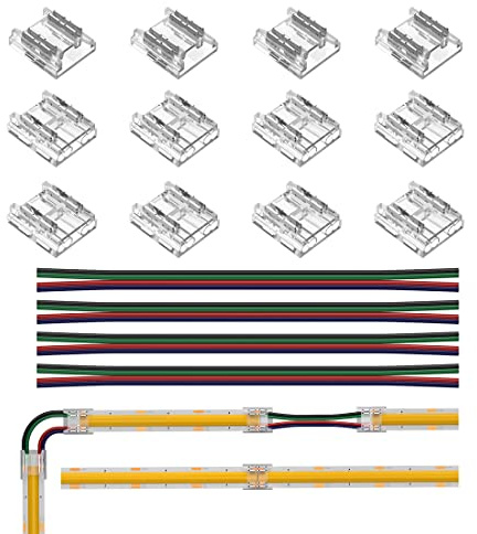 BTF-LIGHTING FCOB CCT RGB 4pin 10mm Connector Kit - 12pcs Transparent, 6pcs 15cm Long 22AWG Extension Cable Wire for Board to Board Soldering and 4pin LED Light Corner Connector