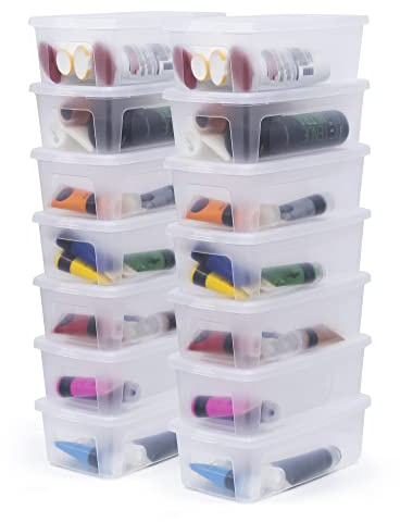 Iris Ohyama Vielseitige Aufbewahrungsboxen, 5L, 14er-Set, Transparent, Deckel leicht schließbar, Stapelbar, Plastik, Für Schrank, Regale, Klassenzimmer, Organisation, Kunstbedarf, Schuhe, MCB-5
