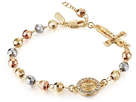 HZMAN Rosenkranzperlen Jungfrau Maria Armband für Damen Jungfrau von Guadalupe verstellbar Link Armbänder Schmuck Geschenk