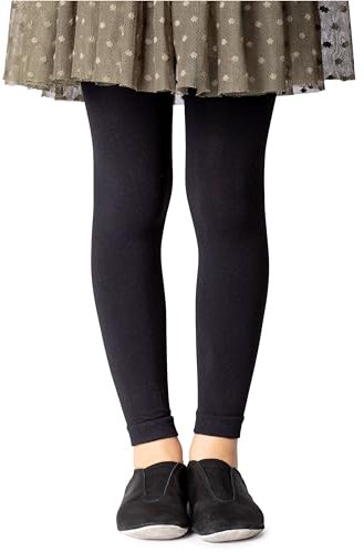 NOQ Mädchen Strumpfhose ohne Fuß in voller Länge Leggings knöchellanger Rock Tunika Kleid Schule Tanz Ballett blickdichte Mikrofaser, Nero 8/9 Jahre (128/134 cm)