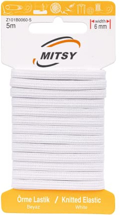 MITSY Bande élastique 6 mm 5 m Blanc Cordon en caoutchouc Souffles en caoutchouc Masques Élastique