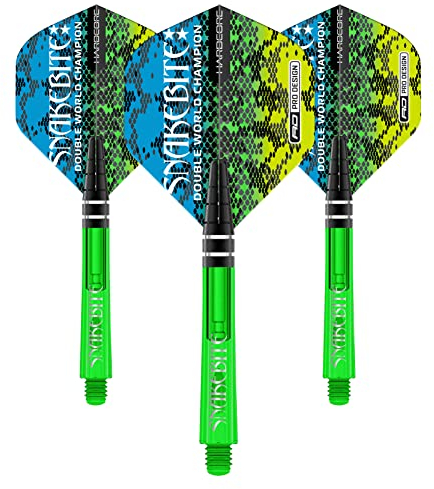 RED DRAGON Peter Wright Snakebite Hardcore Dart-Flüge und Nitrotech Dartschaft Combos - 2 Sätze pro Packung