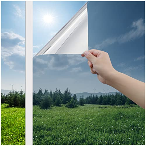 Haton Heat Reflective Window Film Privacy for Glass, Silver, 60x200cm | One Way Clear Mirror Tint Film Anti Glare and UV, Static Cling Sticker See Out Not In for Home Office