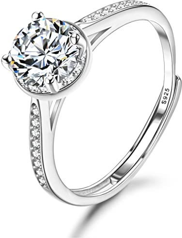 JeweBella 925 Sterling Silber Ringe für Damen Frauen Verstellbare Glänzend Zirkonia Verlobungsring Eheringe Versprechen Hochzeit Fingerring Trauringe Hochzeit Jahrestag Schmuck