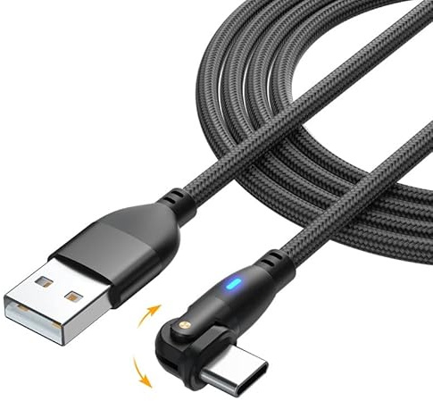 ElectroWorldFR cable USB tipo C 180° 2-metros carga rápida 3A y transferencia de datos con LED cable cargador C 180°
