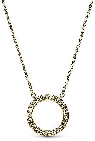 Pandora Signature Pavé & Hearts Circle 14k gold-plated necklace with clear cubic zirconia
