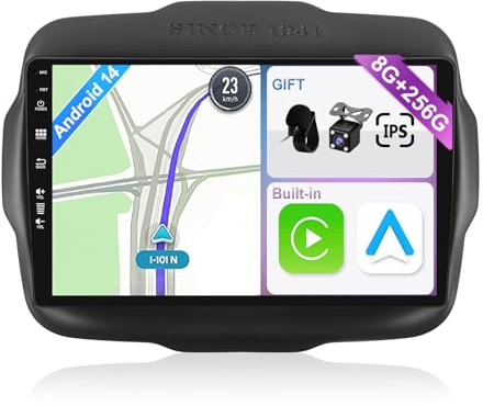 YUNTX [8GB+256GB] Autoradio 2 DIN Android 14 per Jeep Renegade(2015-2018)-[Incorporato Carplay/Android Auto/DSP/GPS]-IPS 2.5D 9 Touch Screen-Camera+MIC-DAB/Mirror Link/Bluetooth 5.0/WiFi/USB/4G