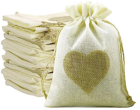 dogmoon Jute Bags with Drawstring, 20PCS Linen Burlap Bag, 15x20cm Hessian Gift Bags, Linen Burlap Bag, Resusable Sack Gift Bags with DIY Tags＆10m Rope for Wedding Party DIY Craft