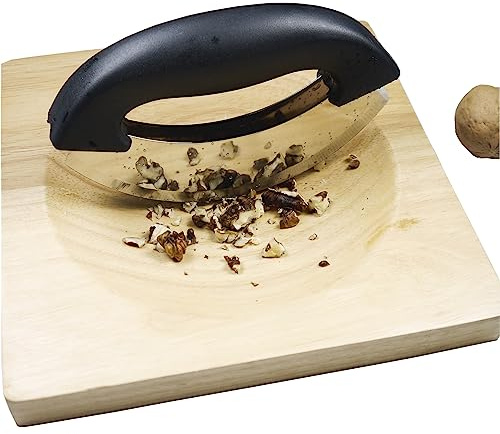 TLIOCAS Mezzaluna chopper and Cutting Board Set- Rocker Knife for One Handed Cutting Board, Kale Vegetable Mincing Knives Slicer, Double Blade Mezzaluna Knife,Quick to Pre Salad Meal Chopped Salad Kit